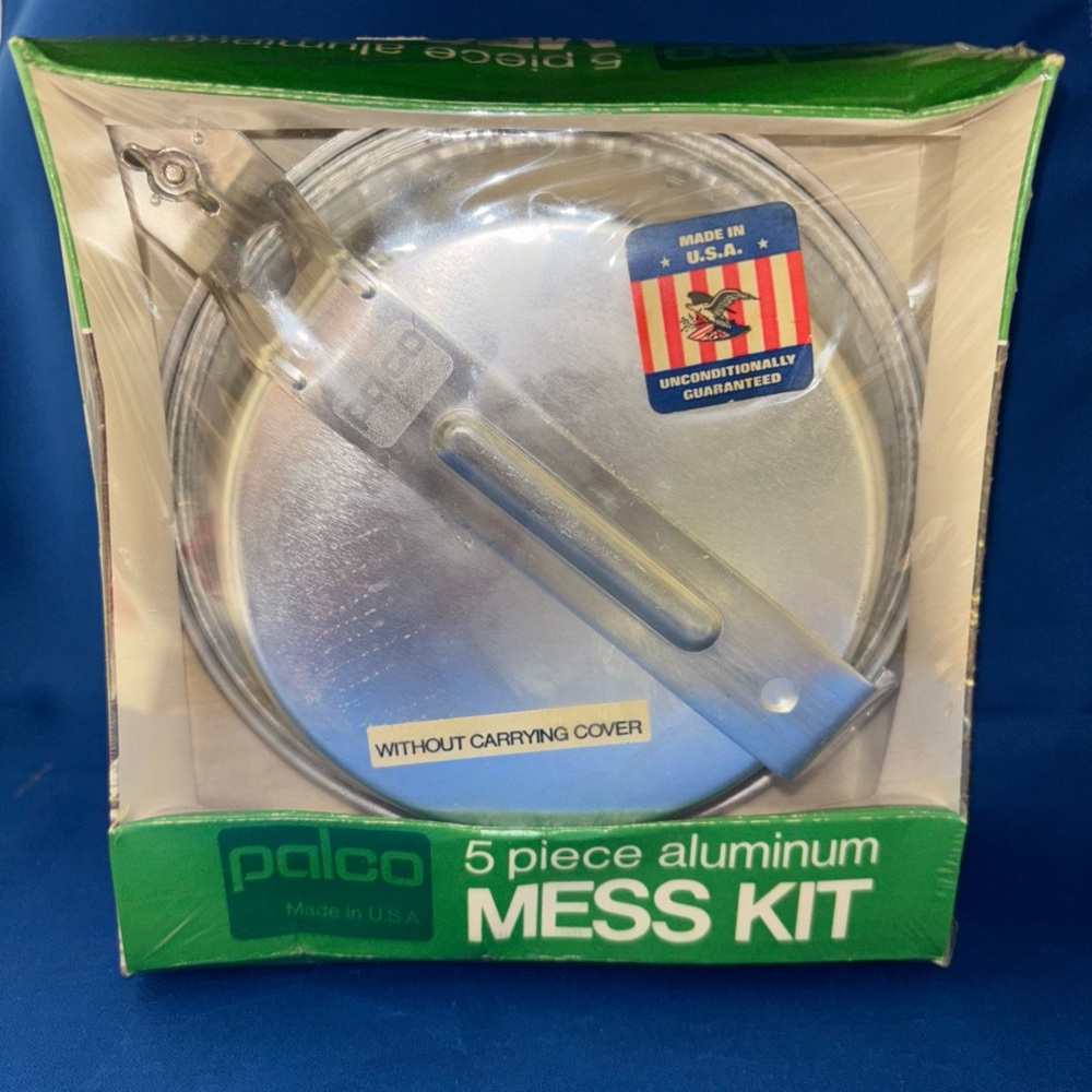 VNTG Palco 5 piece Camping Mess Kit Aluminum Pan Handle NEW 70s 80s Military